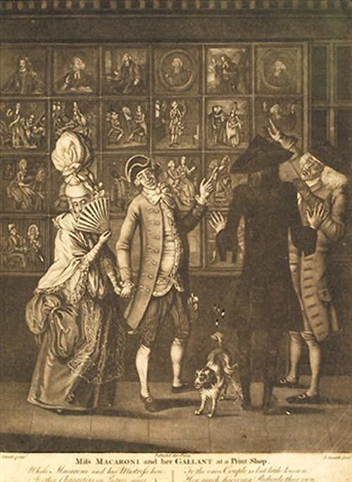 John Raphael Smith Miss macaroni and her gallant at a print shop